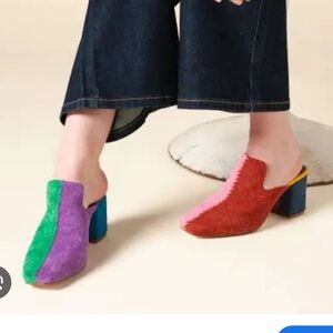 Charlotte Stone Mae heeled mules in Bermuda mismatched color way